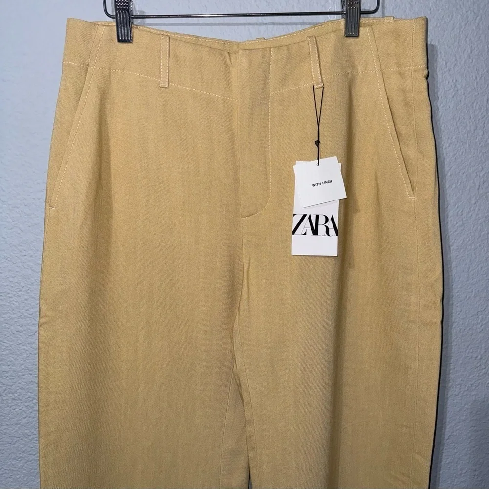 Zara Women Yellow Mid Rise Wide Leg‎ Blend Limited Edition Formal Pants Sz M